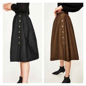 Zara Basic Reversible Side Button Midi Skirt L